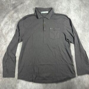 Criquet Mens L Long Sleeve Polo Shirt Grey Micro Stripe Pocket Golf Preppy
